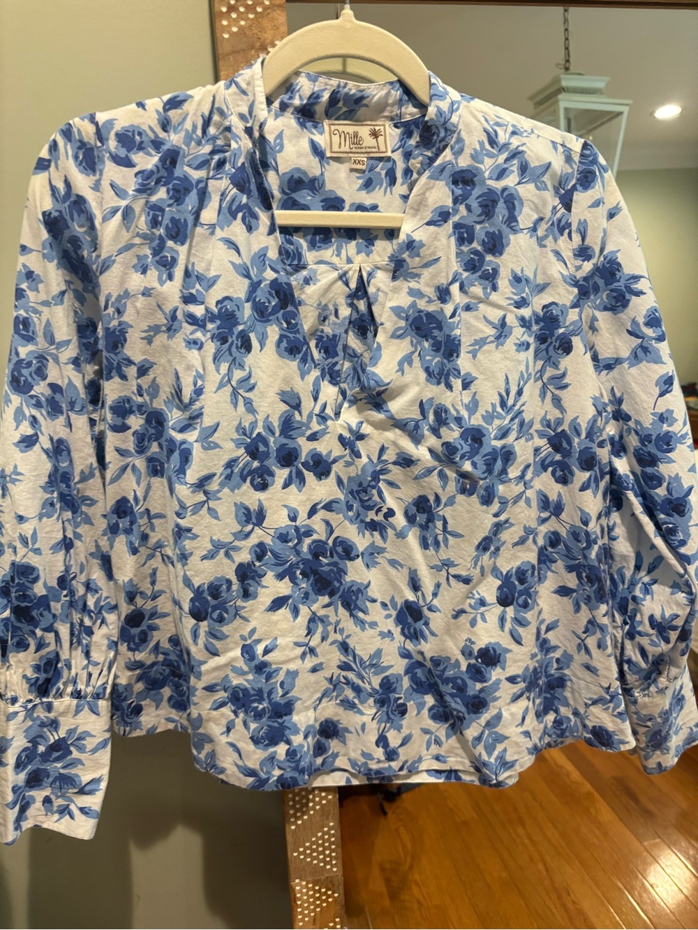 Mille Blue Floral Split-Neck Blouse